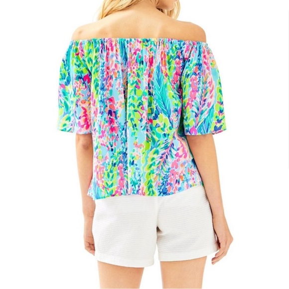 Lilly Pulitzer Sain Off The Shoulder Top in Catch the Wave. - Picture 2 of 10